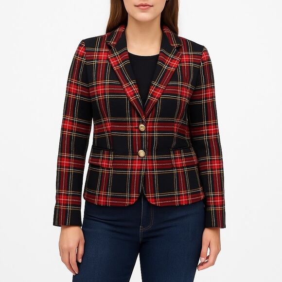 J Crew Stewart Tartan Schoolboy Blazer Plaid Wool Jacket BC799 Red Size 10 - Picture 1 of 10